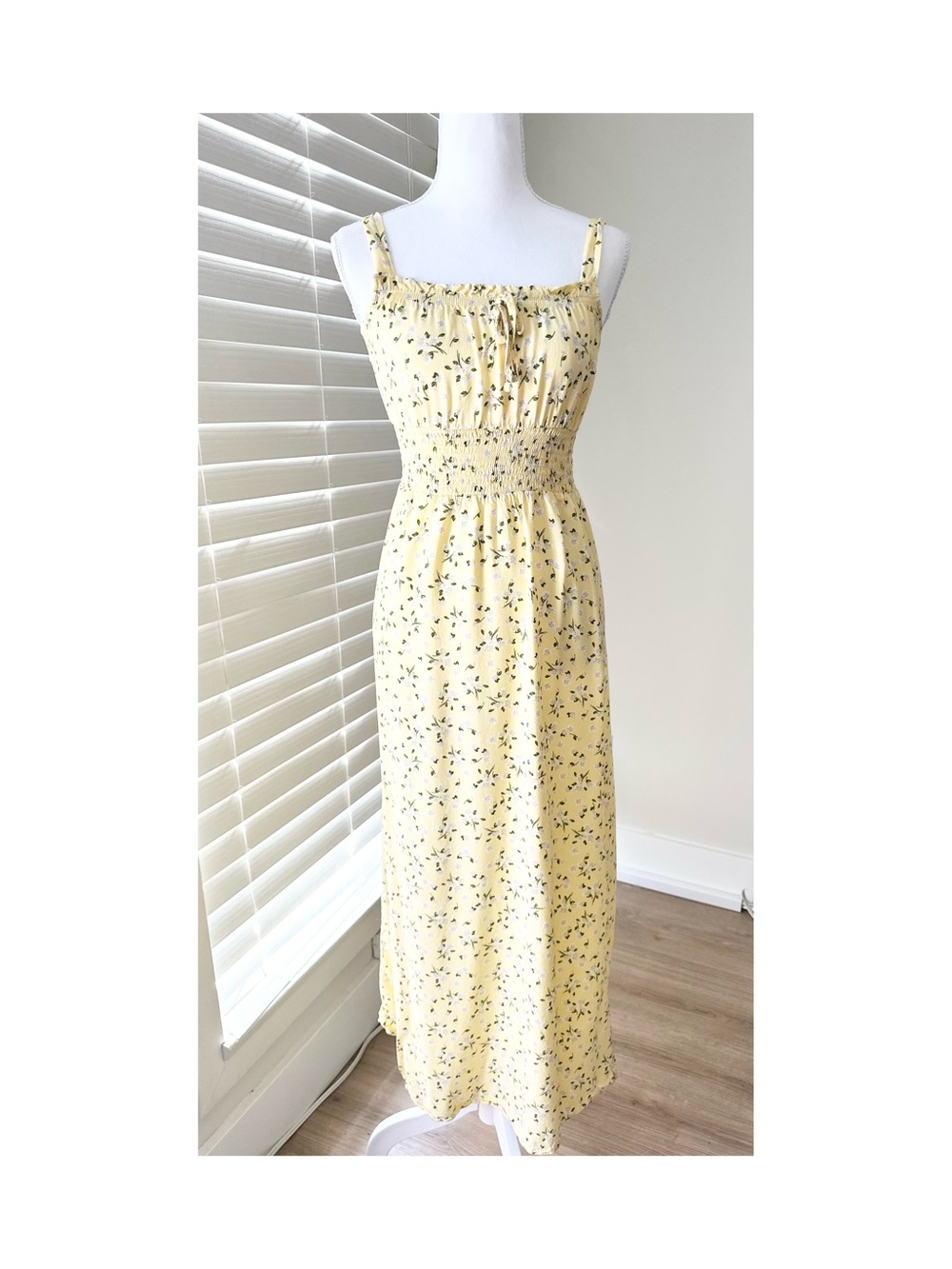 Yellow Floral Smocked Midi Dress
